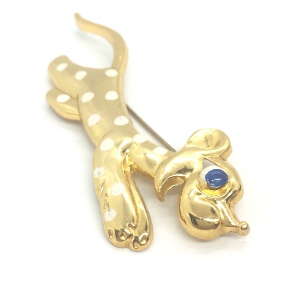 3/$30 VINTAGE MONET DOG BROOCH SPOT POLKA DOT MCM MID CENTURY MODERN GOLD TONE - Picture 7 of 17